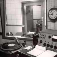 An early production booth at WQXR
