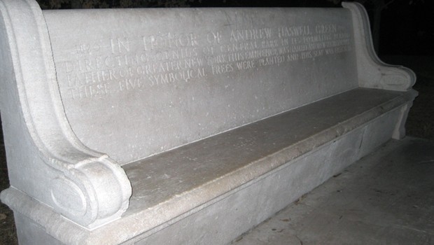 Andrew Haswell Green bench in Central Park