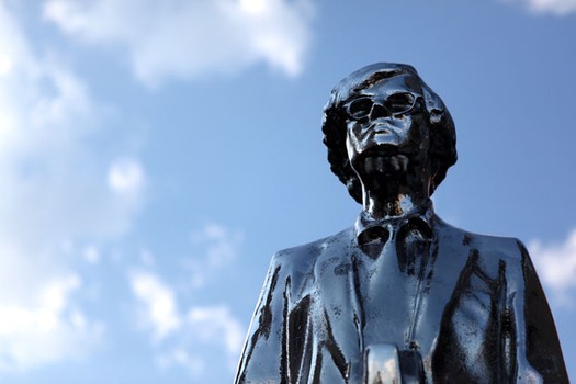 A silver homage to Andy Warhol in Union Square, close to where his second and third factories were.