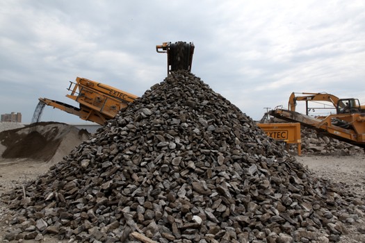Rocks being processed at Armor Recycling.