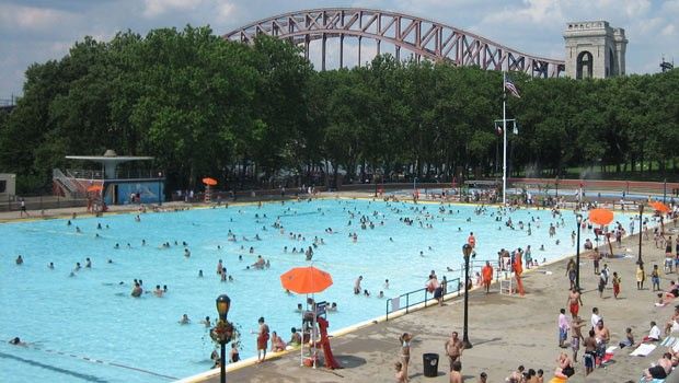 Large crowds flock to accomodatingly large Astoria Pool and its surrounding park in the summer months. 