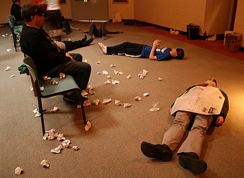 David Beattie and Mark McCluski experience unseen dance at the Richmondtown Library.