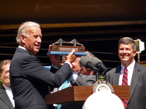 Vice President Joe Biden  is gifted the Brooklyn Bridge