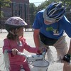 A young participant in Bike New York's 