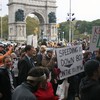 Cyclists and supporters gathered at Grand Army Plaza in Brooklyn to show support for a two-way bike lane created on Prospect Park West.