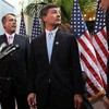 Speaker of the House, John Boehner (R-OH) and House Republican Conference Chairman, Rep. Jeb Hensarling (R-TX) wait for a news briefing about the budget on April 15, 2011.