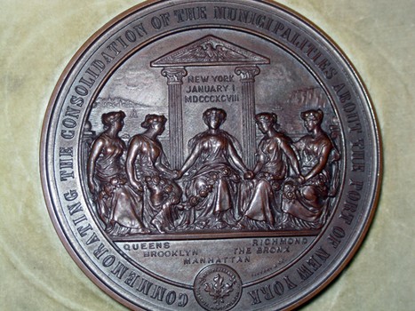 Bronze Medal commemorating the consolidation of the five boroughs into one city. It was Minted in 1898, and called the “Greater New York Medal.” Miscione found it on E-Bay when he was producing a docu