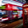 A London bus by night.