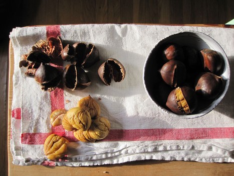 Chaplin's method of boiling the chestnuts makes peeling much easier.