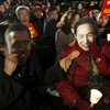 Anti-G20 protesters hold masks of U.S president Barack Obama and South Korea's President Lee Myung-bak as they gather on November 10, 2010 in central Seoul, South Korea.
