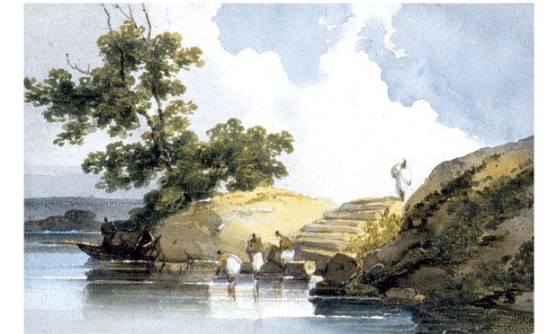'Figures at a ghat' by George Chinnery.