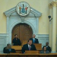 New Jersey Governor Chris Christie gives his budget plan in Trenton.