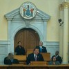 New Jersey Governor Chris Christie gives his budget plan in Trenton.