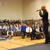 Chicago rapper Common Sense performs for and speaks to students at the Eagle Academy for Young Men in the South Bronx.