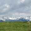 grass, mountains and glaciers