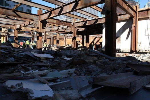 Just a few stories remain at the Deutsche Bank building in lower Manhattan.