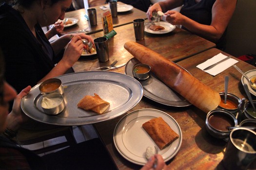 Sharing a South Indian <em>dosa</em> at Dosa Delight.