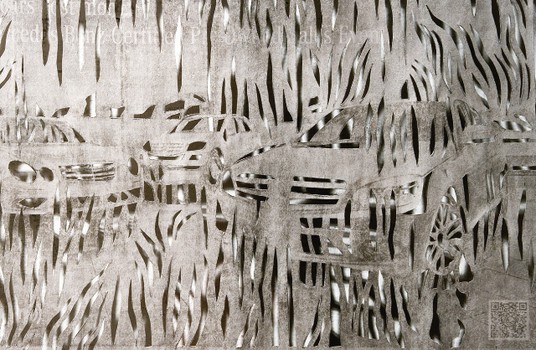 At Magnan Metz: Pieces that are all about erasure — such as this work by Shanti Grumbine, from 2011, consisting of erased and cut newspaper.