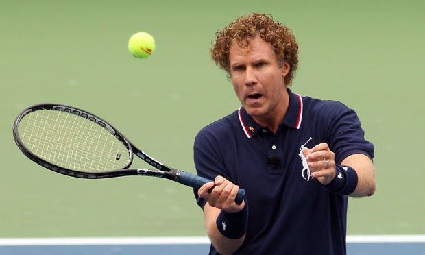 Actor Will Ferrell plays tennis during Arthur Ashe Kid's Day at the 2009 U.S. Open at the Billie Jean King National Tennis Center.