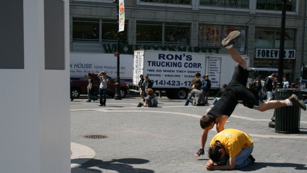 Sometimes, the boxes looked on as other people, like Nick Long (seen here, mid-flip) did their art.