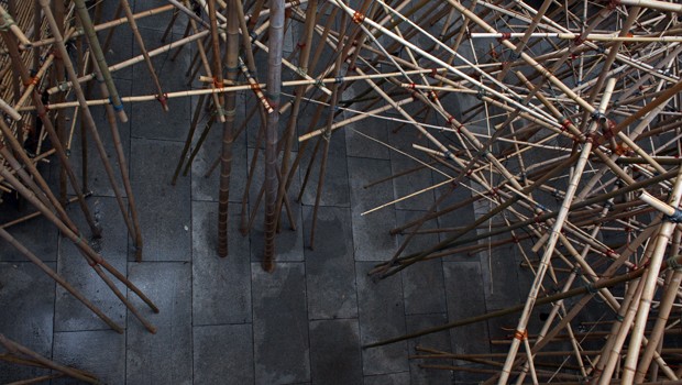 The bamboo stands on the roof of the Met.