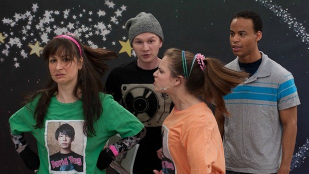 Fighting words on the tweenage set. Dana Brooke, Jacob Moore, Kelly Pekar and Jacob St. Cyr in 