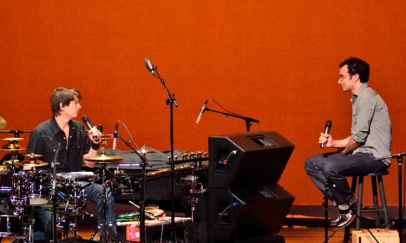 Glenn Kotche and Jad Abumrad on stage