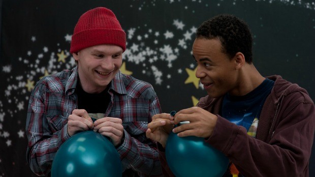 Jacob Moore and Mark St. Cyr experimenting with balloons in 