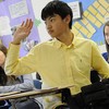 kid raising hand, classroom