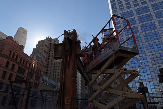 Just a few stories remain at the Deutsche Bank building in lower Manhattan.