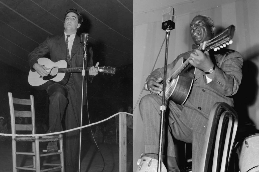 Alan Lomax and Leadbelly Lomax on stage at the Mountain Music Festival