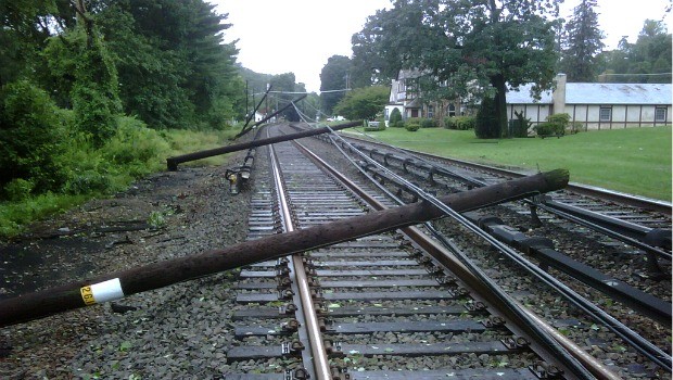 Power lines on Metro-North Railroad's Harlem Line were brought down at Valhalla. 