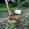 Massive hardwoods came down and snapped power poles and lines on Woodland Avenue in Brookside, NJ.