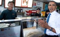 US President Barack Obama orders a sandwich before meeting with small business owners at the Tastee Sub Shop in Edison, New Jersey, July 28, 2010.