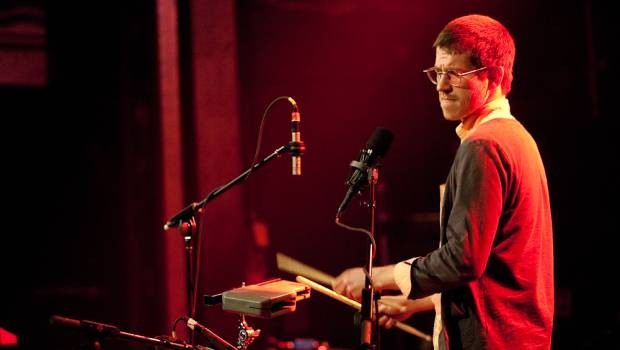 Thomas Gill accompanies Owen Pallett at Webster Hall on April 22