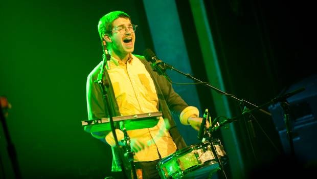 Thomas Gill accompanies Owen Pallett at Webster Hall on April 22