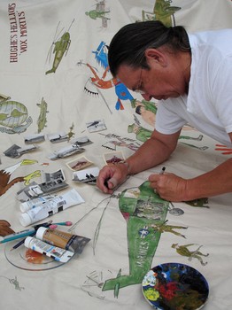 Artist Harvey Pratt. A tipi liner he created in 2009 is part of the Brooklyn Museum exhibit.