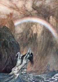 'The Rhine's fair children, / Bewailing their lost gold, weep.'