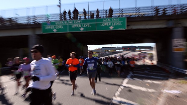 Runners coming from Staten Island running down the Gowanus Expressway