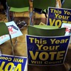 Political election signs are seen after Democratic Senate candidate Kendrick Meek (D-FL) spoke while attending a campaign rally in Miami, Fl.
