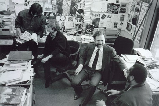 Behind the scenes in the New York & Company production office, ca. 1993. 