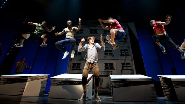 Reeve Carney as Peter Parker and ensemble rehearsing “Bullying By Numbers” in 'Spider-Man: Turn Off the Dark.