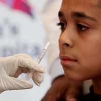 A nasal spray dose of the H1N1/swine flu vaccine is administered to Brandon Marti, 13, at Montefiore Medical Center October 6, 2009.