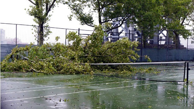 A tennis court at East River Park, post-Irene.