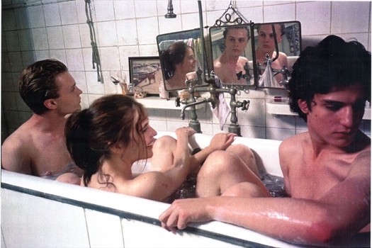A still from 'The Dreamers,' another Bertolucci pic to go on view as part of MoMA's festival. An interesting coincidence: I too bathe with a pair of hot guys to save water.