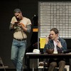 Luke Macfarlane, Jim Parsons, and Patrick Breen (left-to-right) work the switchboard for an activist group fighting the epidemic in The Normal Heart. 