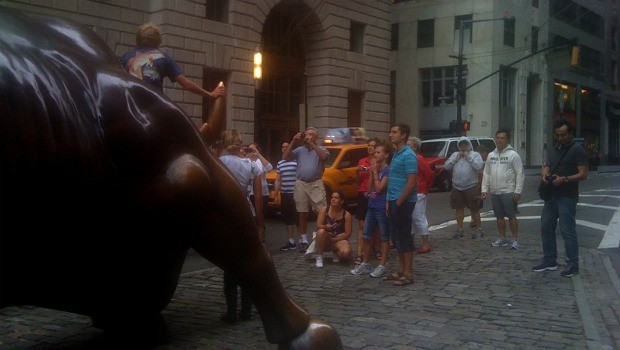 Tourists make the best of New York City on Sunday.