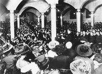 Samuel Gompers and other political activists and labor leaders addressed Shirtwaist workers at Cooper Union November 22, 1909. 