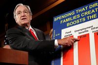 Sen. Tom Harkin (D-IA) talks about extending unemployment benefits during a news conference with fellow Senate Democrats at the U.S. Capitol late last year