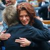 Rosanne Cash hugs Paul Williams, president of the American Society of Composers, Authors and Publishers, before a Courts, Intellectual Property and the Internet Subcommittee hearing in June.
